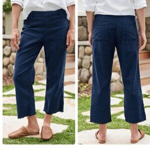 Frank & Eileen Navy Kinsale Pants Raw Hem Flax/Cotton Classic Minimal Sz 12